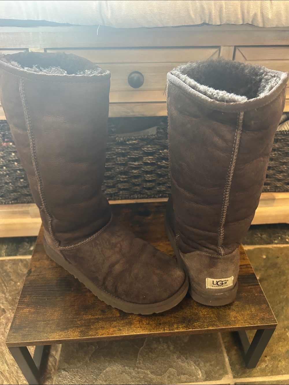 UGG Tall Shearling-Lined Boots in Dark Brown